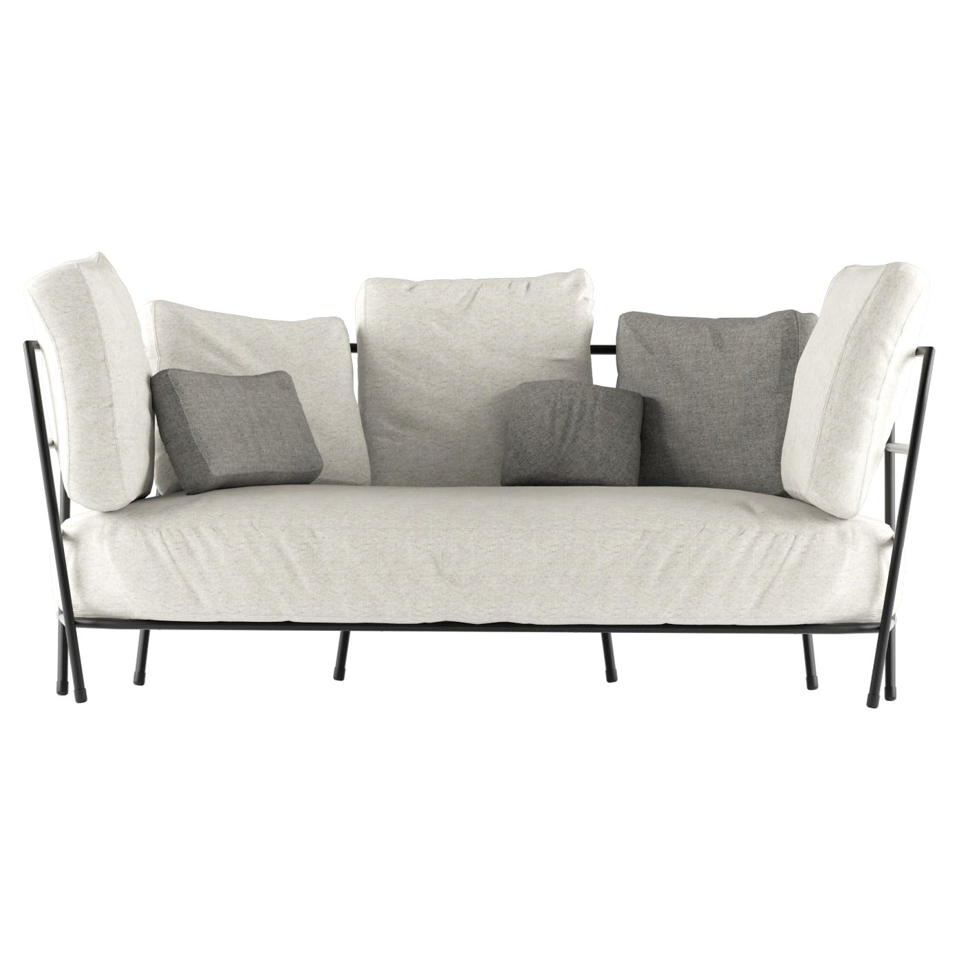 Alias 372_O Dehors Canapé 3 Seater avec assise gris clair et cadre laqué noir