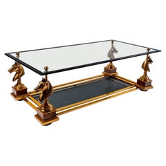 Glass and Gilt Bronze Cheval Coffee Table, Maison Charles, 20th Century