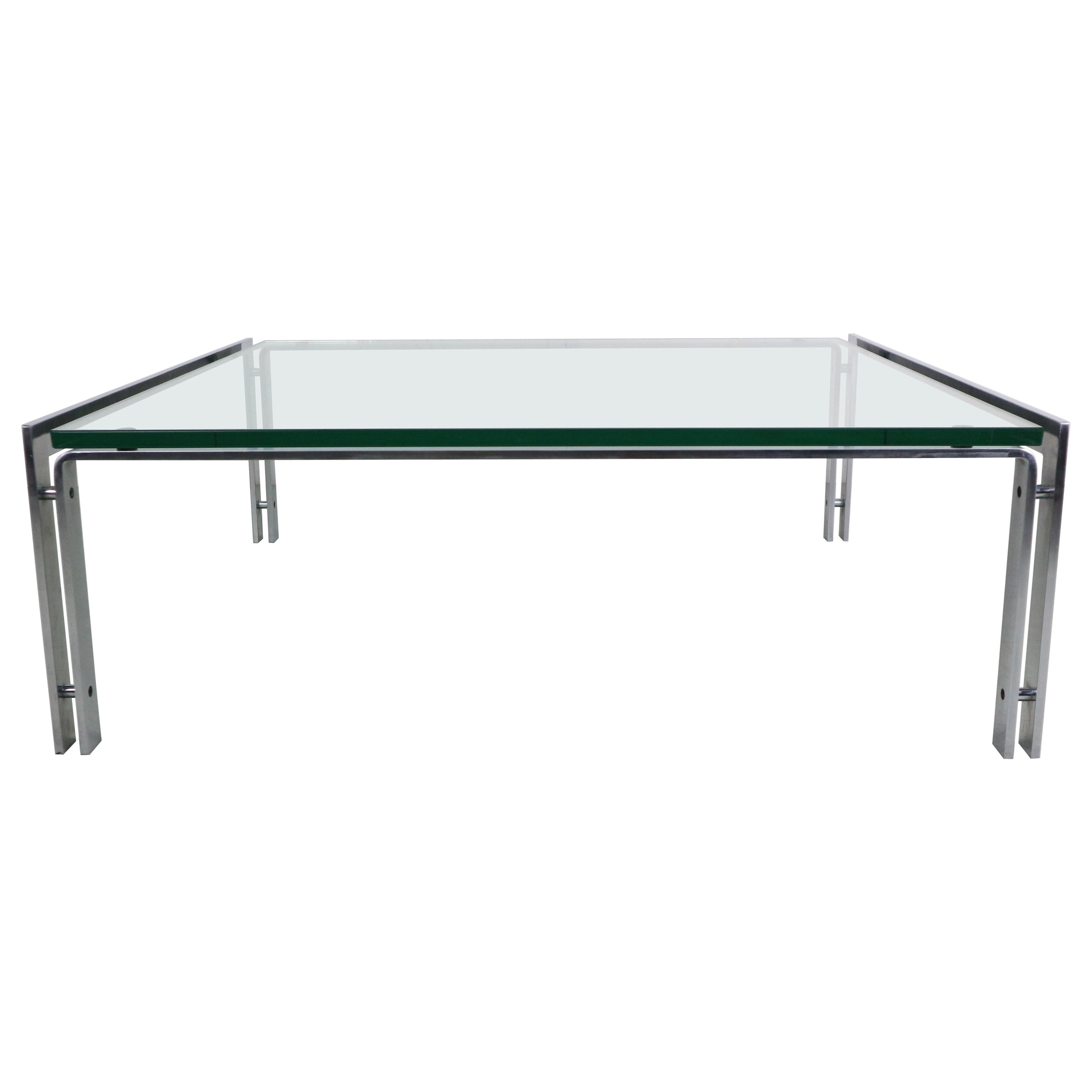 Mesa de centro grande de acero y cristal Dutch Metaform de Hank Kwint, 1970 en venta