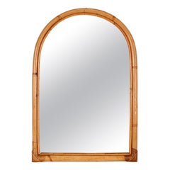 Mid-Century Italian Arch Mirror with Double Bamboo Wicker Frame, Italy 1970s