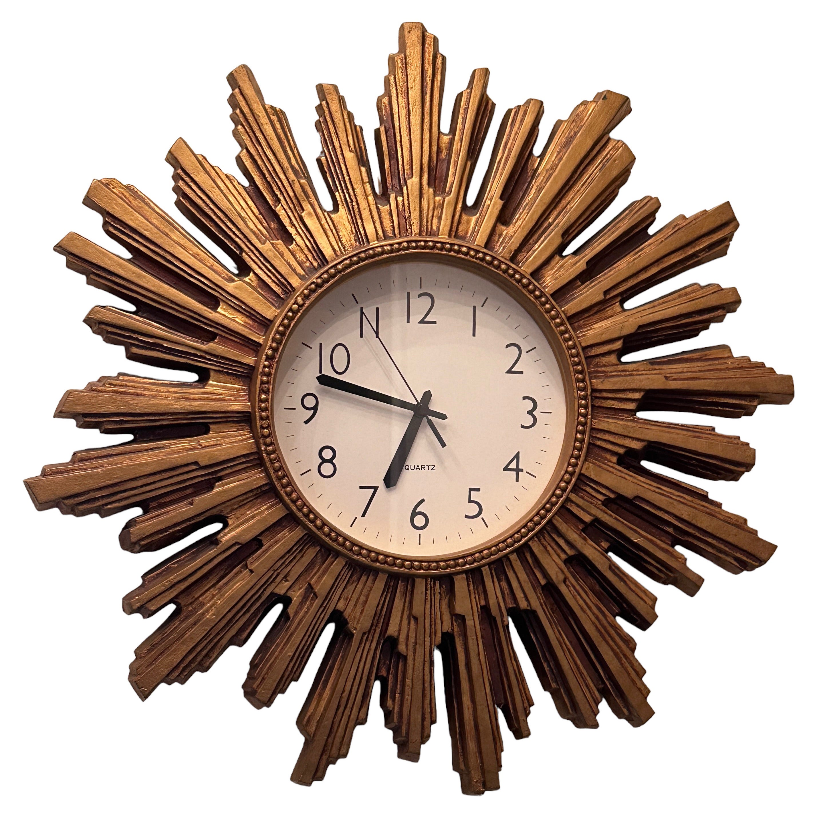 Vintage Mid-Century Sunburst Starburst Wall Clock, Germany, 1980s For Sale