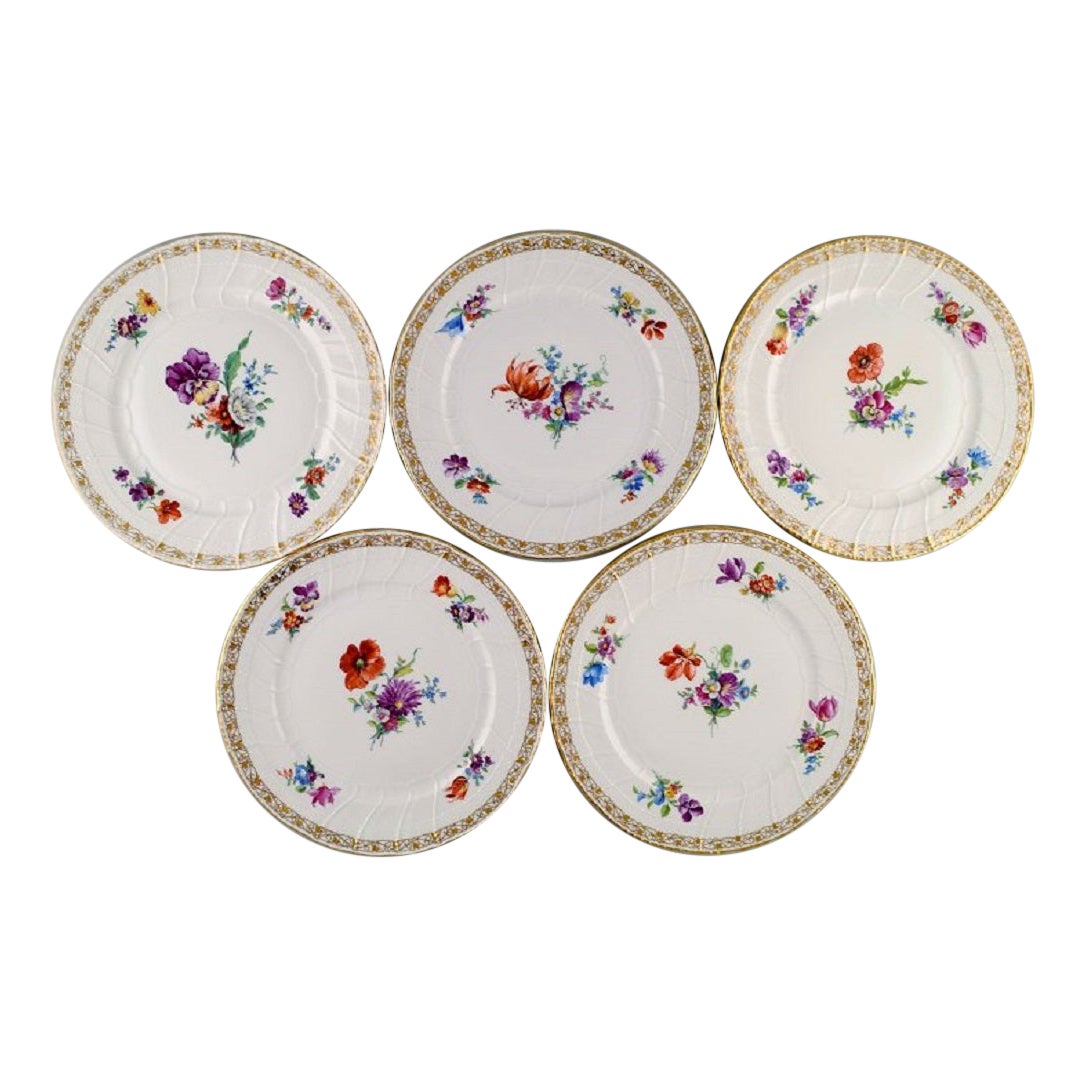 Kpm, Berlin, Five Antique Dinner Plates in Curved Porcelain. Late 19th Century