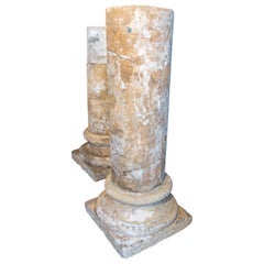18th Century Spanish Natural Stone Column with Traces of Polychromy