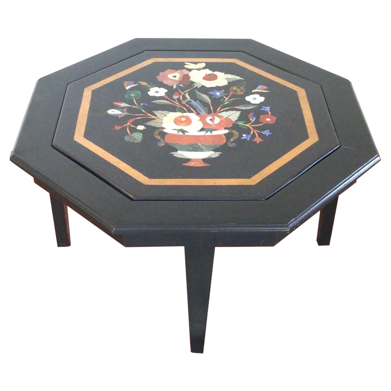 Mid Century Pietra Dura Octagonal Coffee Cocktail Table For Sale
