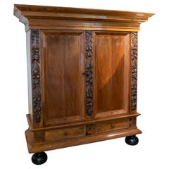 18th Century Dutch Hand-Carved Walnut Cupboard with Fruit Decoration