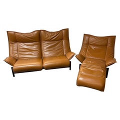 Canapé et fauteuil de salon en cuir Vico Magistretti pour Cassina Veranda, Italie