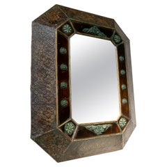 Wooden Wall Mirror Veneered with Embossed Metal and Bronze Decoration