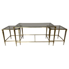 French Louis XVI Style Three Piece Brass and Glass Coffee Table