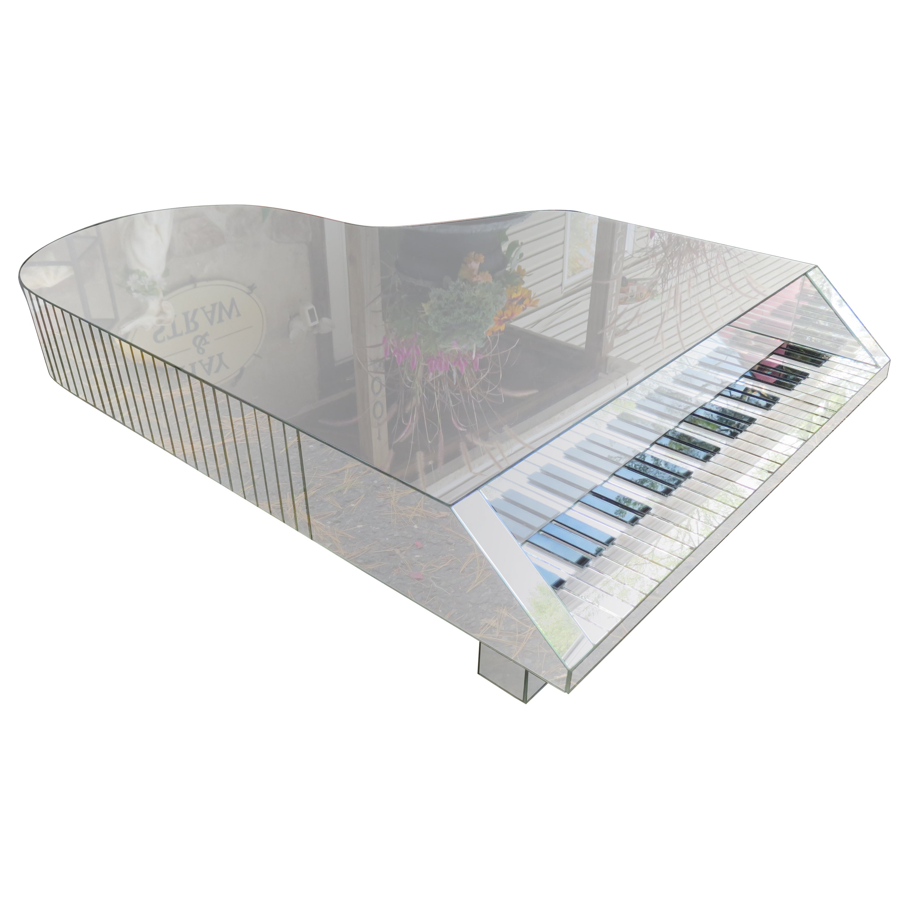 Impresionante mesa de centro de falso piano con espejo estilo Liberace en venta