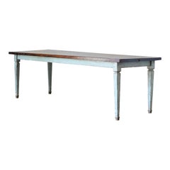 Italian Neoclassical Style Walnut & Blue Painted Farm Table, early 19thc/later