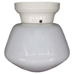 1920s White Ceramic Flush Mount Light w/ School House Globe