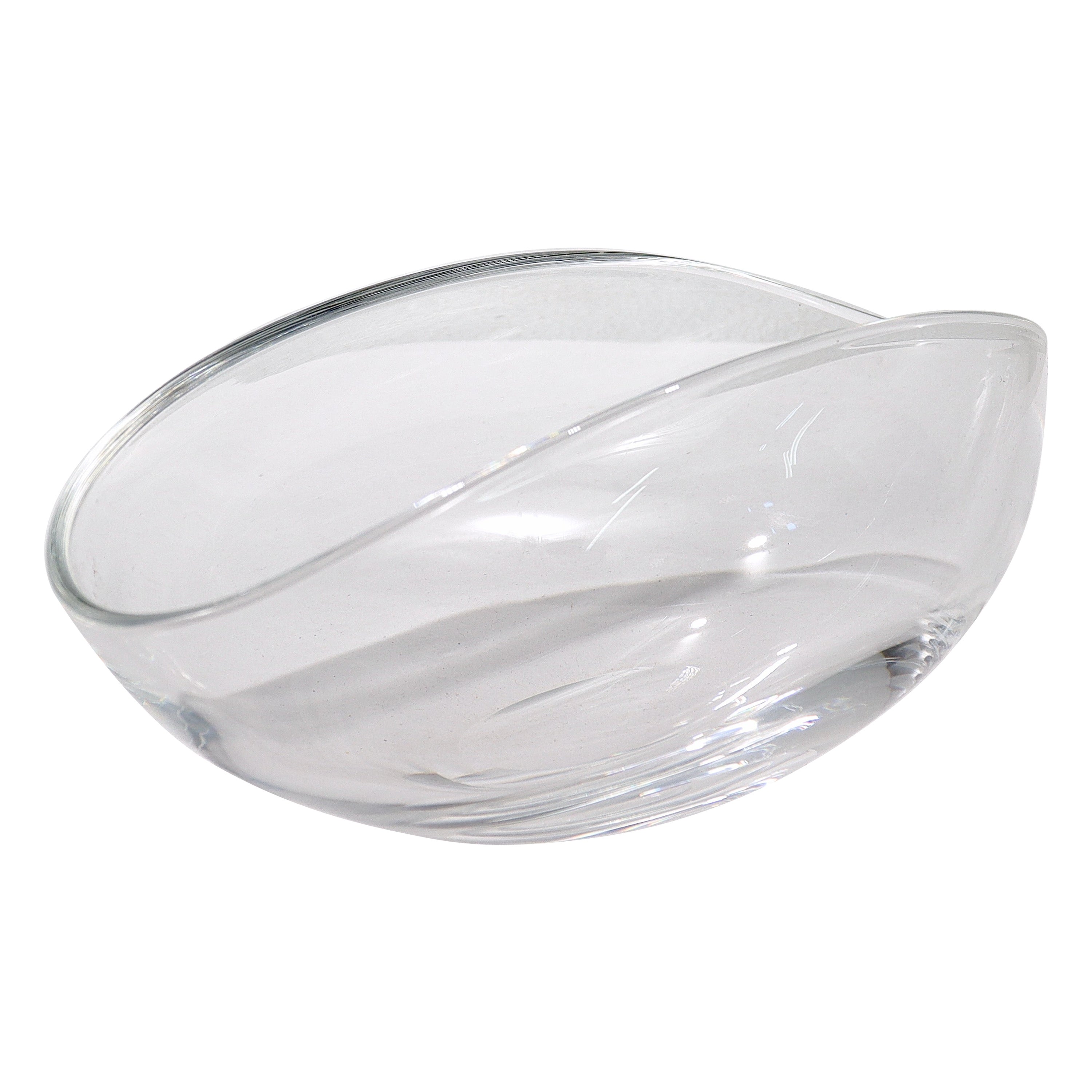 Ovale Schale aus Steuben-Kunstglas mit gefaltetem Deckel