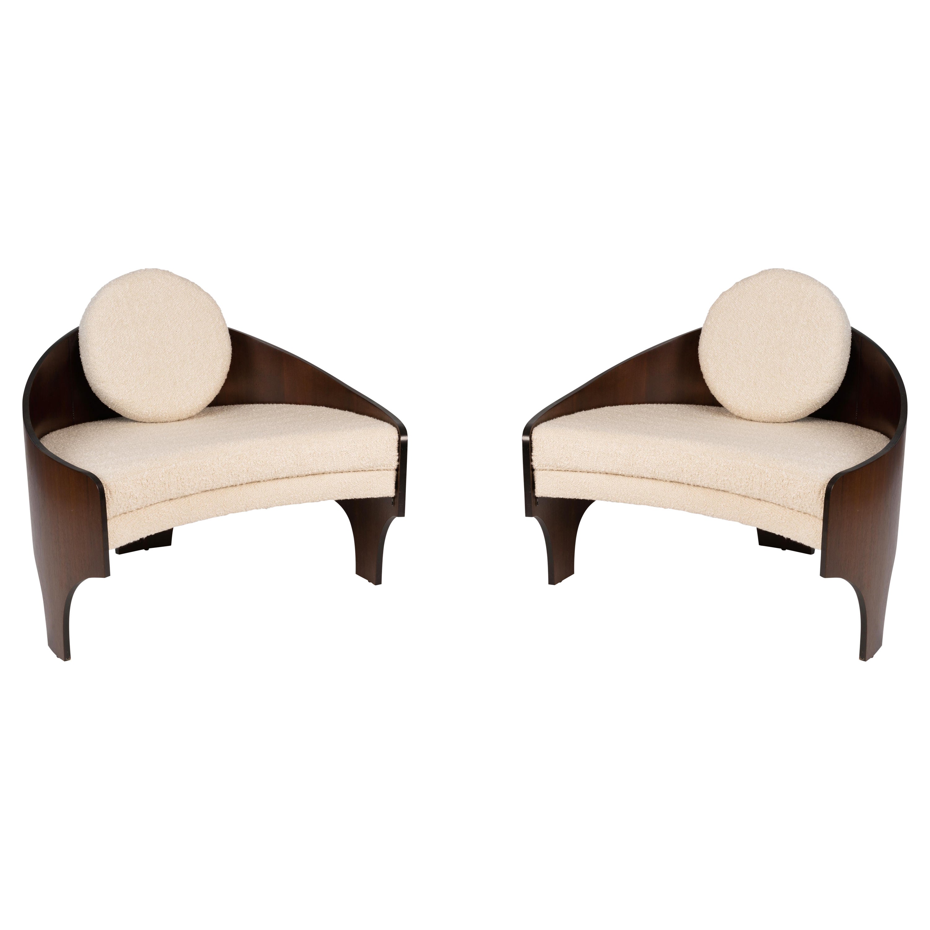 Henry Glass 1960s Walnut & Bouclé Lounge Chairs