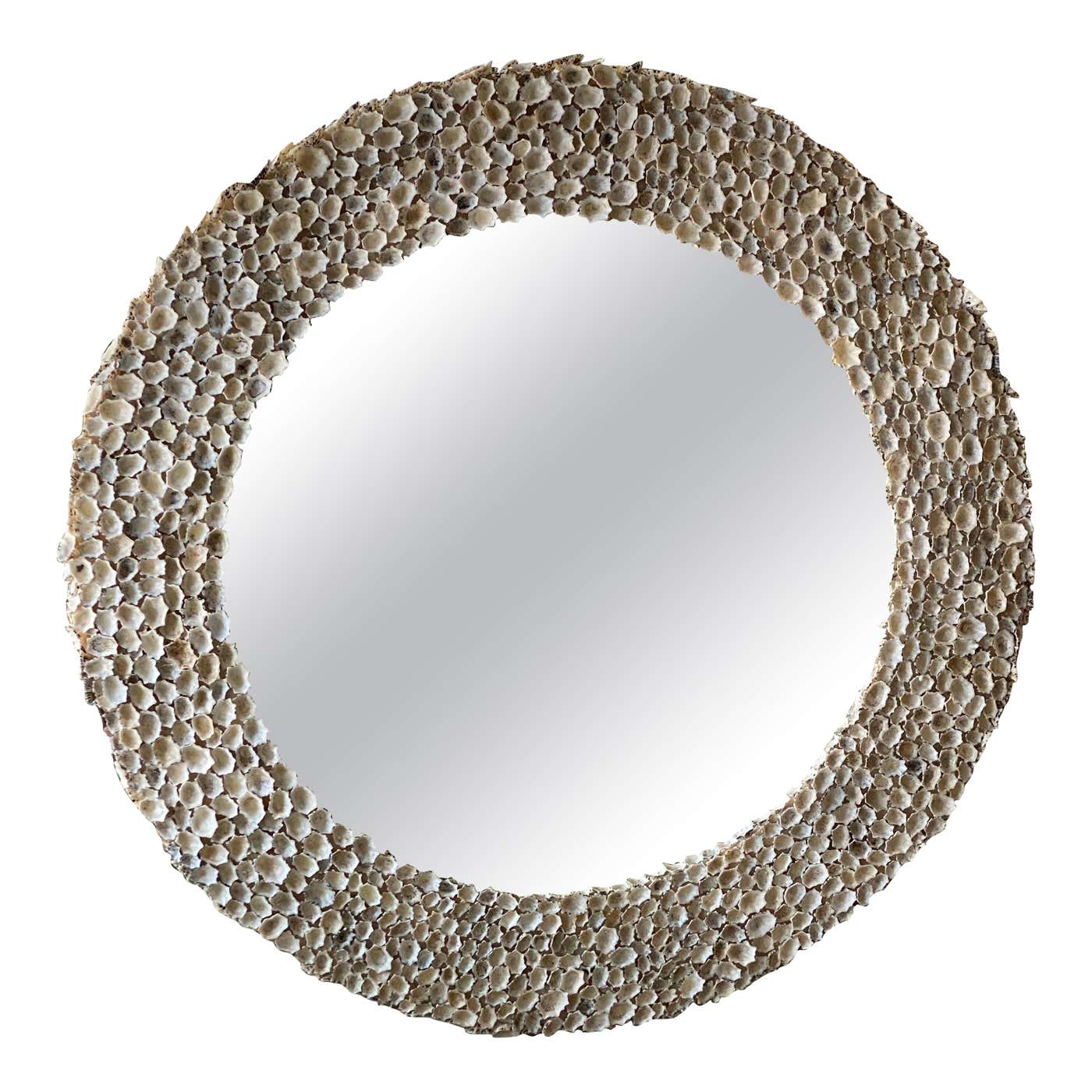 Vintage Seashell Shell Encrusted Round Circular Palm Beach Wall Mirror ...