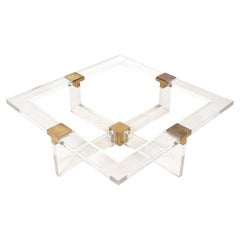1970's Sandro Petti Acrylic and Brass Square Coffee Table from NYC Artist Studio