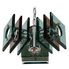 Vintage Italian Space Age Square Green Color Chandelier by Lupi Cristal Luxor, 1950s