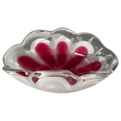 Kedelv for Flygsfors Pink, White, Clear Coquille Art Glass Bowl, 1959