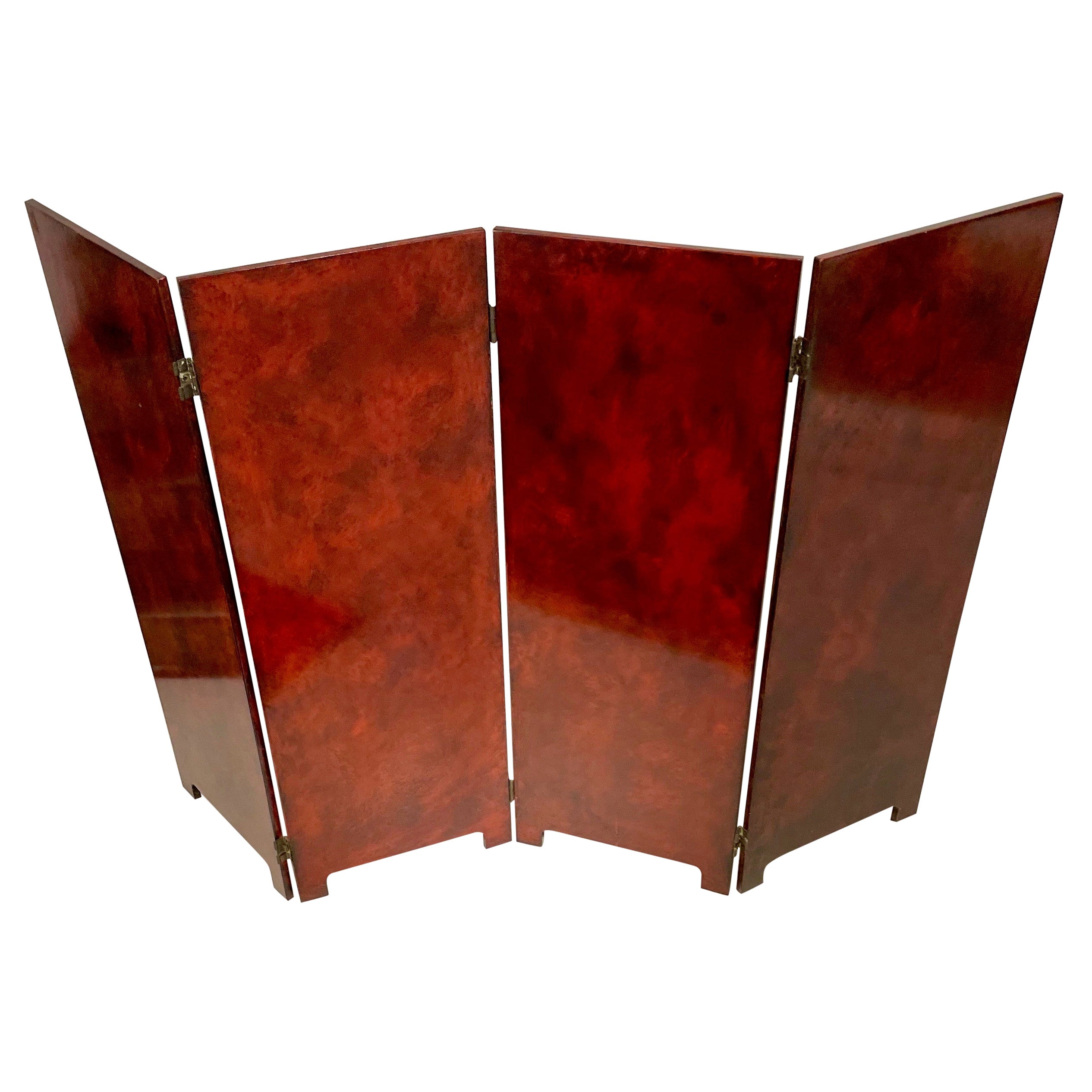 Red Lacquer Two Sides Four Pane Screen, France, 1960 For Sale