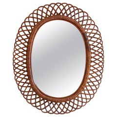 Large Italian Oval Rattan Mirror