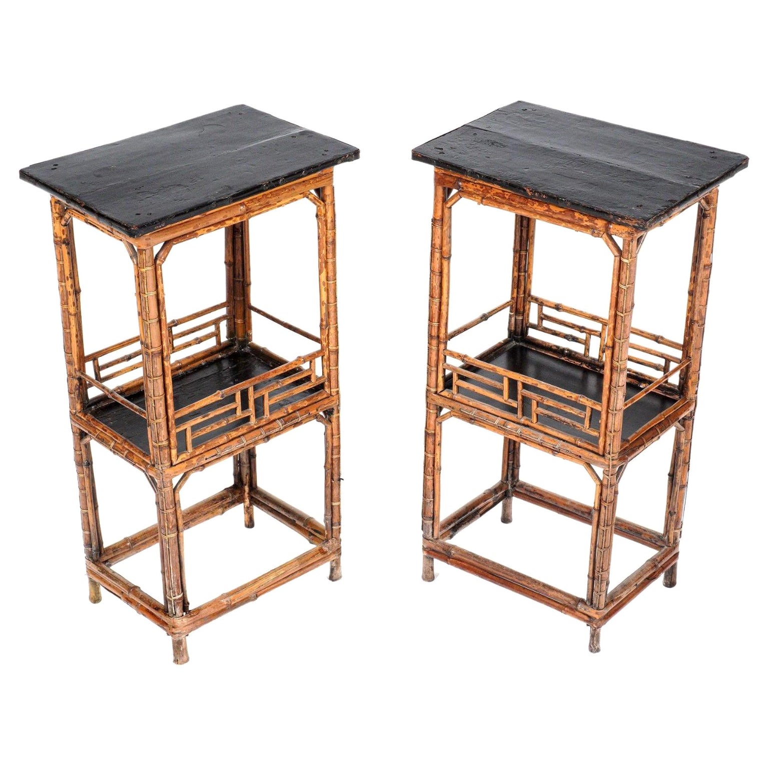 Pair 19th Century Chinese Tall Bamboo Side Tables