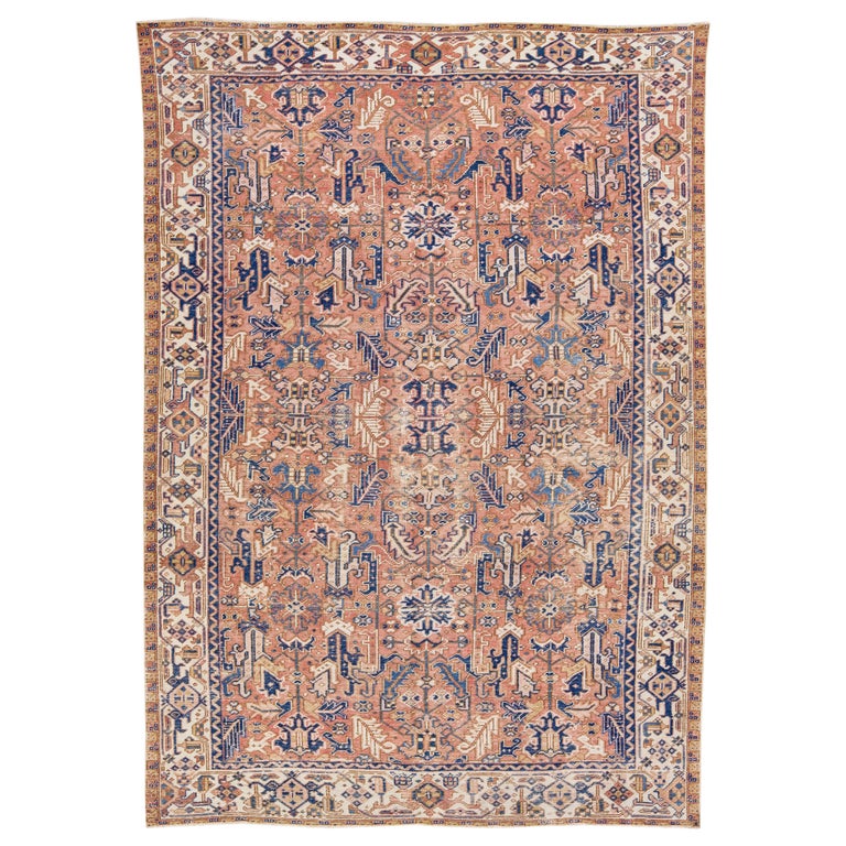 Victorian Peach Color Rug Peach Antique Persian Heriz Handmade Allover Pattern Wool Rug For Sale ...