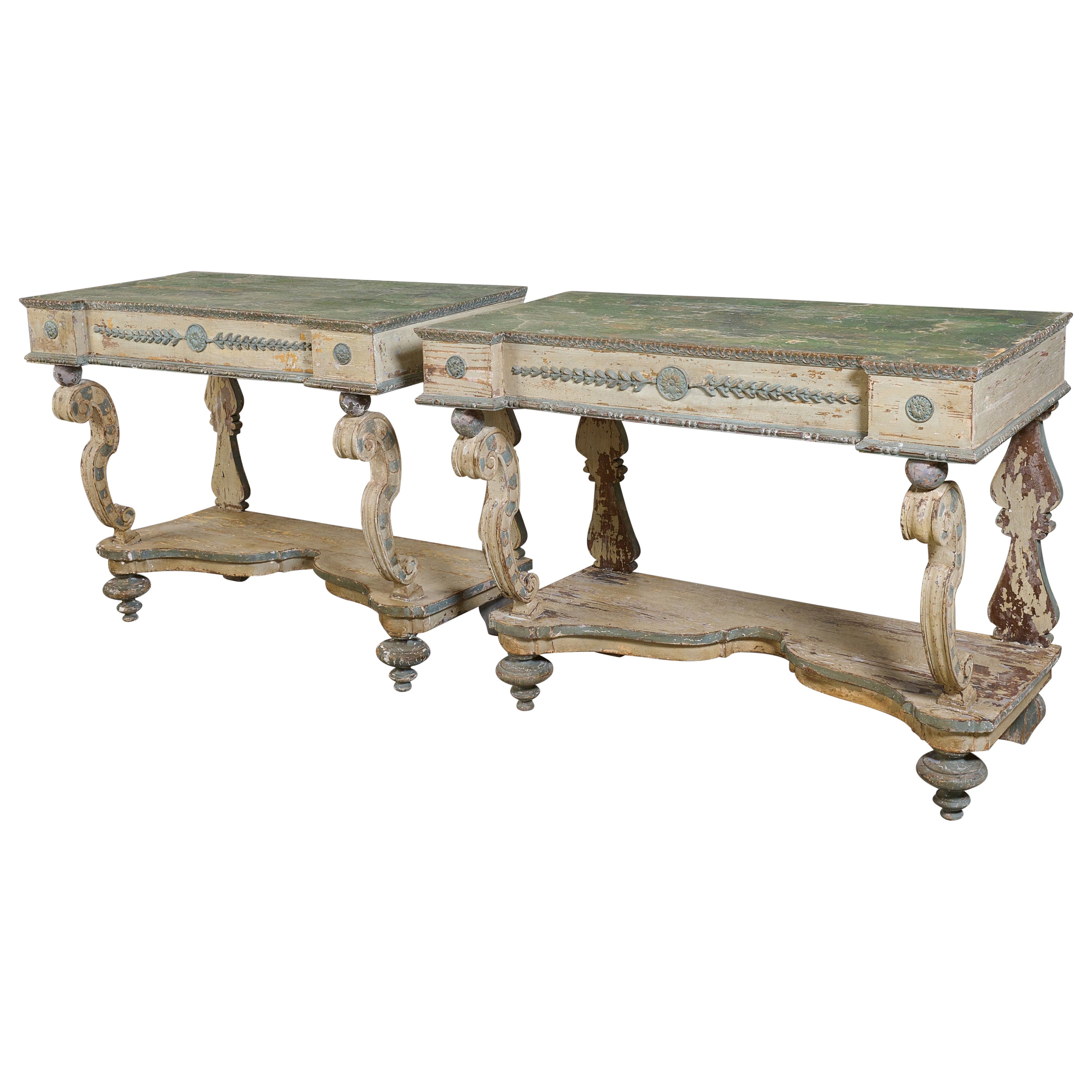 Pair of Faux Painted Console Tables For Sale