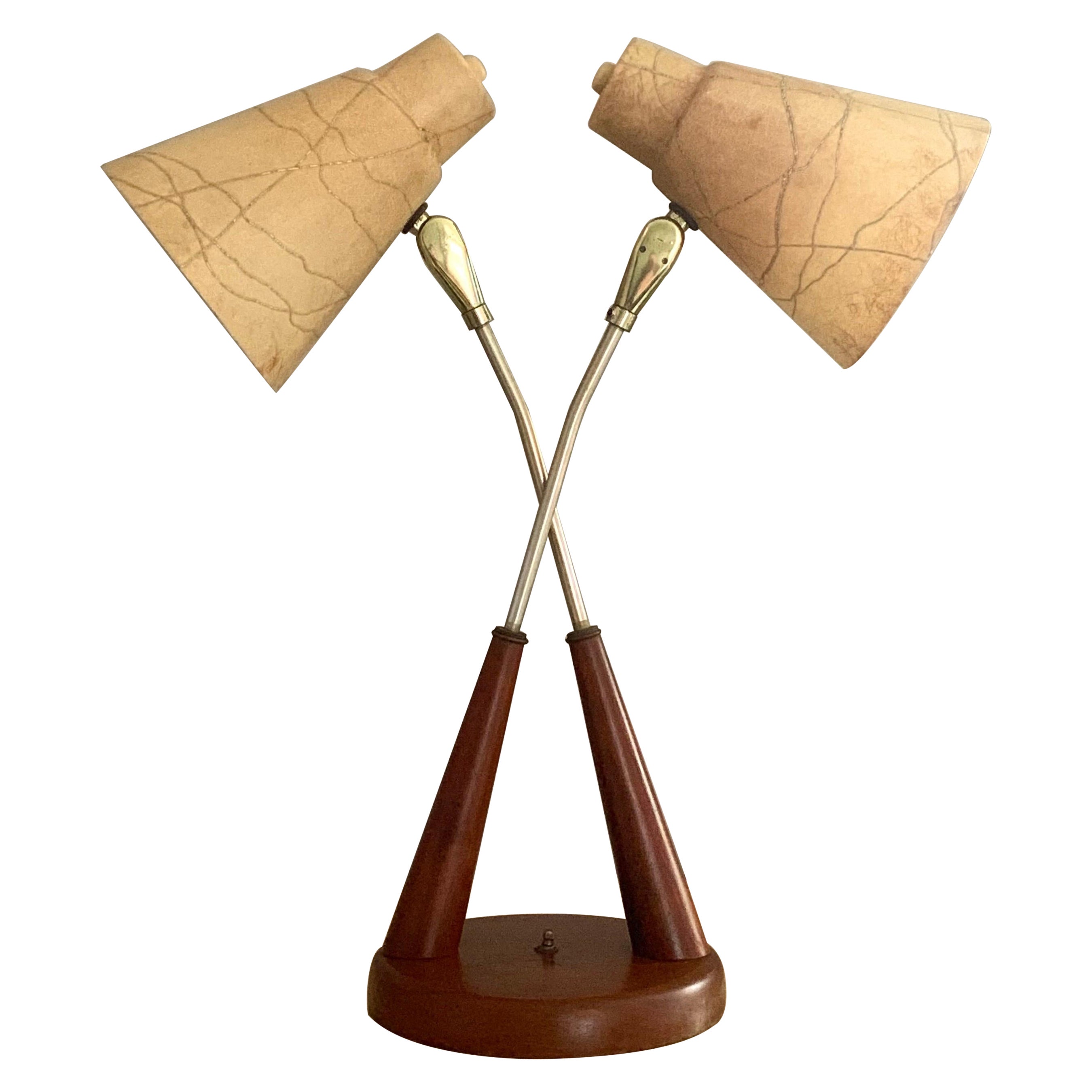Lampe de bureau à deux têtes de style Gerald Thurston, années 1950 en vente