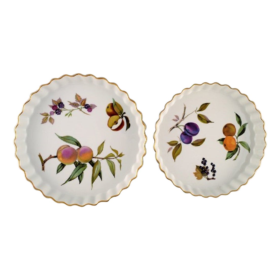 Deux plats Evesham en porcelaine de Royal Worcester, Angleterre, années 1980