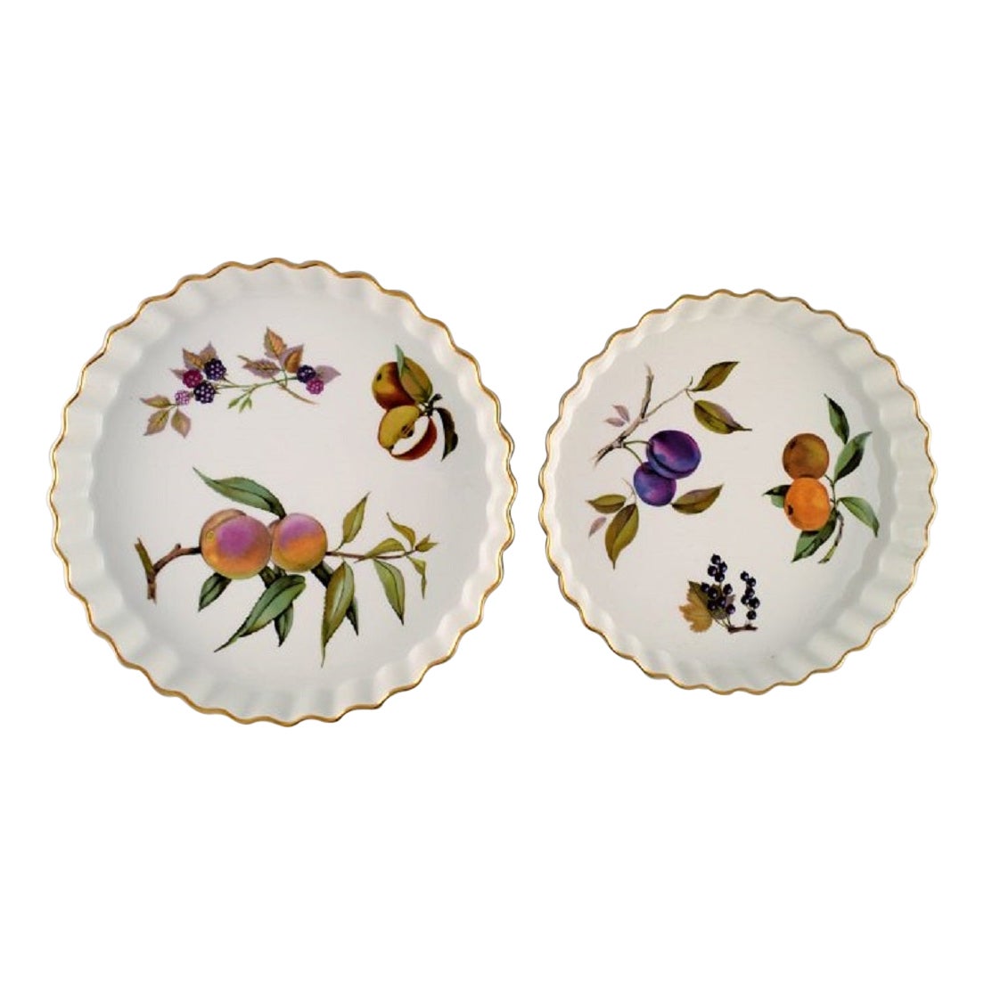 Royal Worcester, Inglaterra, Dos platos para tarta Evesham en porcelana, años 80