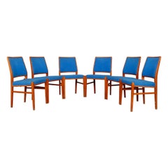 1950’s, Set of 6 Mid Century Dining Chairs in Original Blue Upholstery