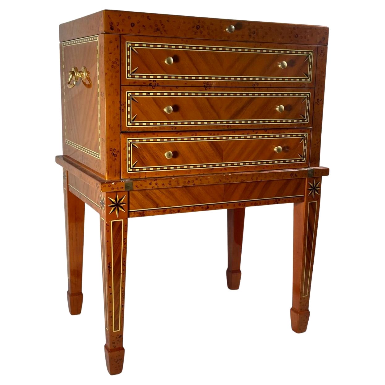 Vintage Italian Inlaid Cigar Humidor Chest Stand Side Table