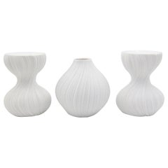Martin Freyer White Porcelain Plissee Vase and Candle Holders