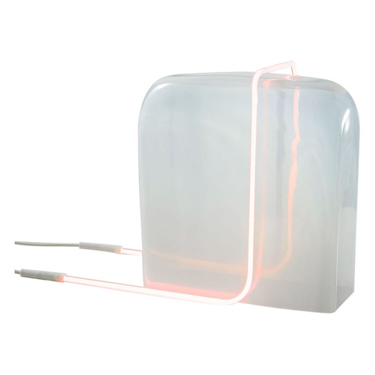 Ligne Light 2, Pink Neon, White Glass, by Sabine Marcelis, Glass Table Lamp