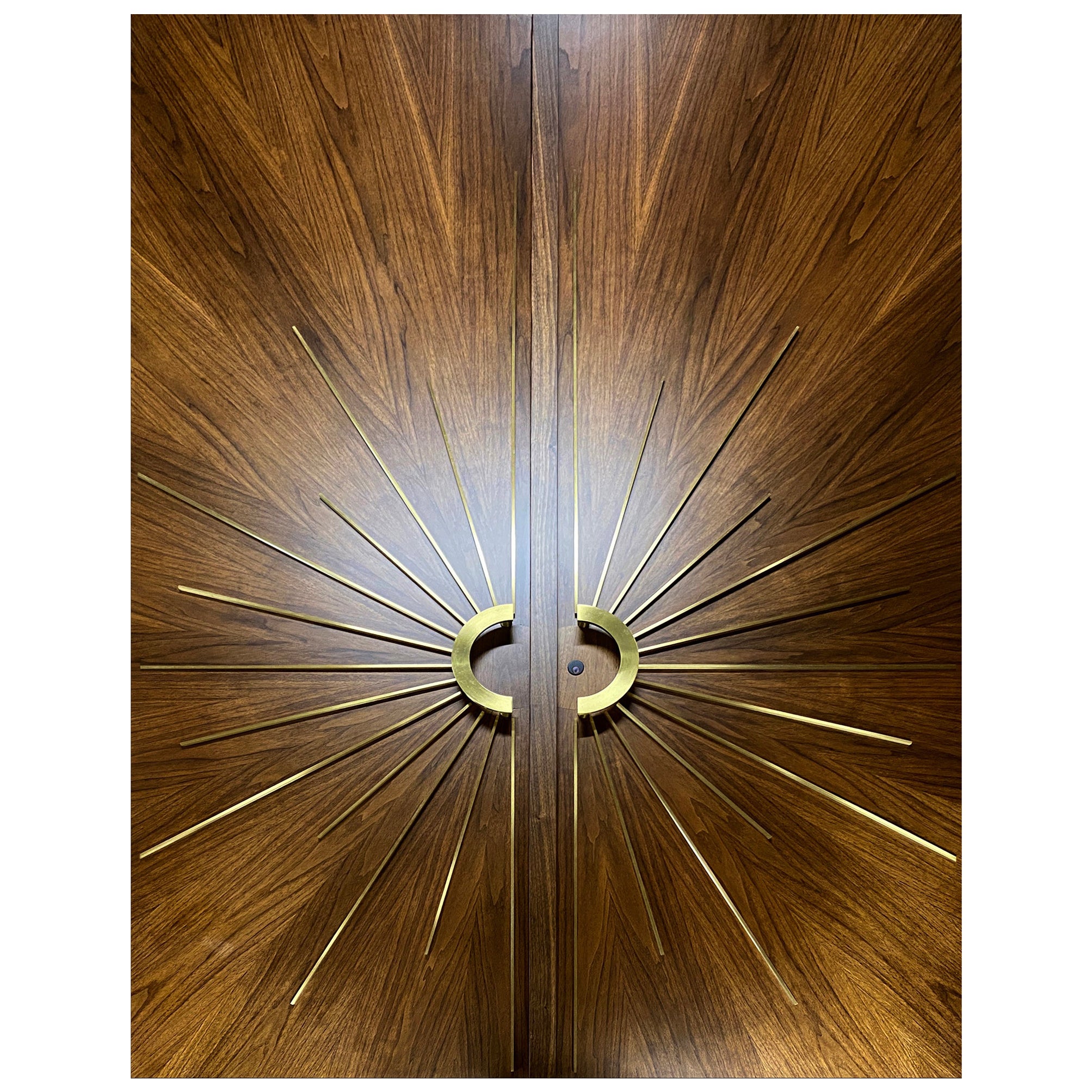 Exterior Modernist Double Entry Door Radial Sunburst handmade in the USA For Sale