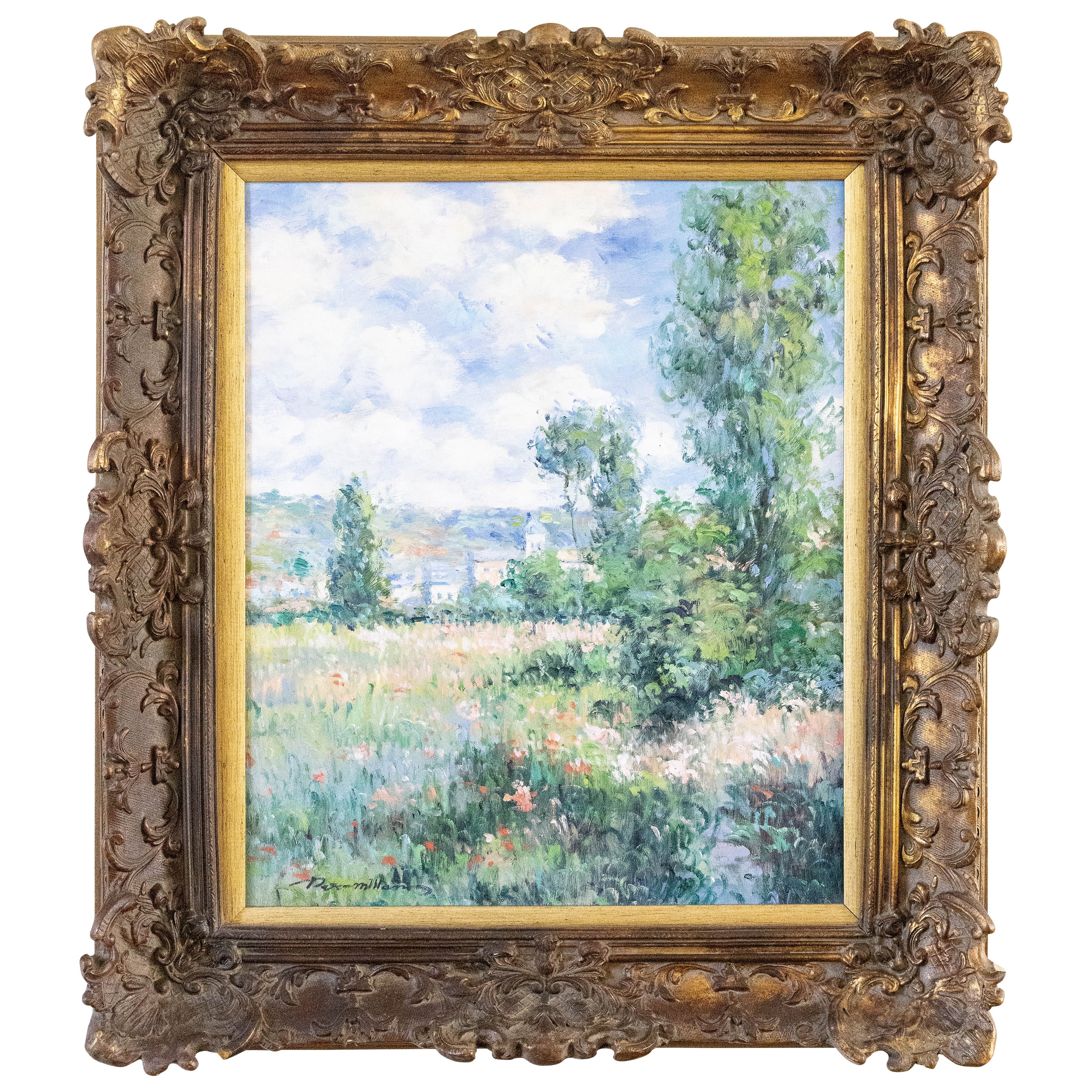 Paysage impressionniste de printemps, huile sur toile, signé et encadré