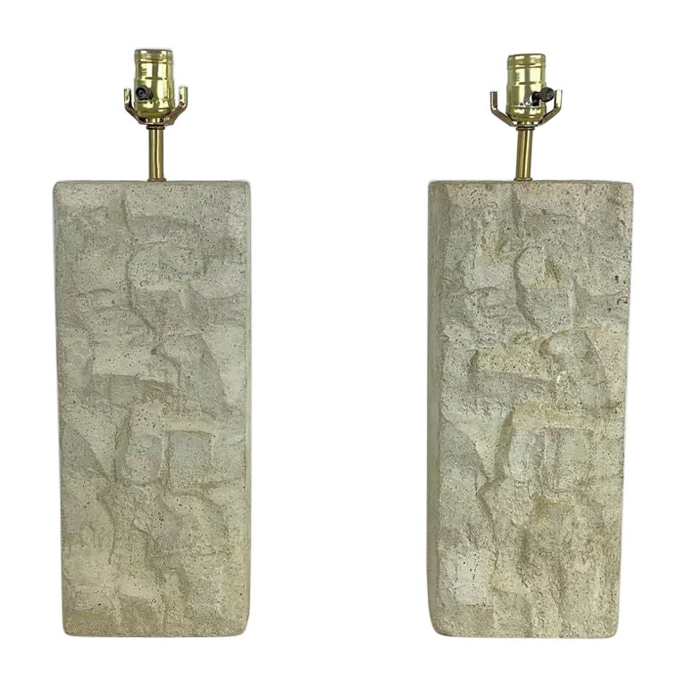 Pair of Vintage Modern Concrete Table Lamps For Sale
