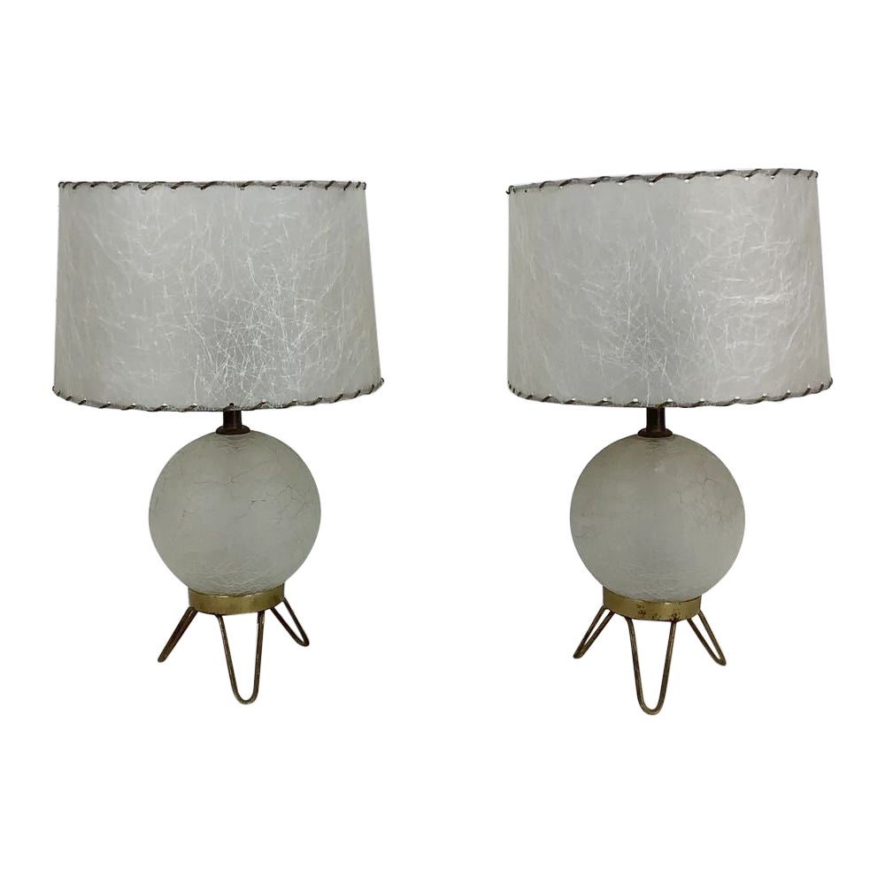 Pair of Midcentury Glass and Brass Globe Table Lamps