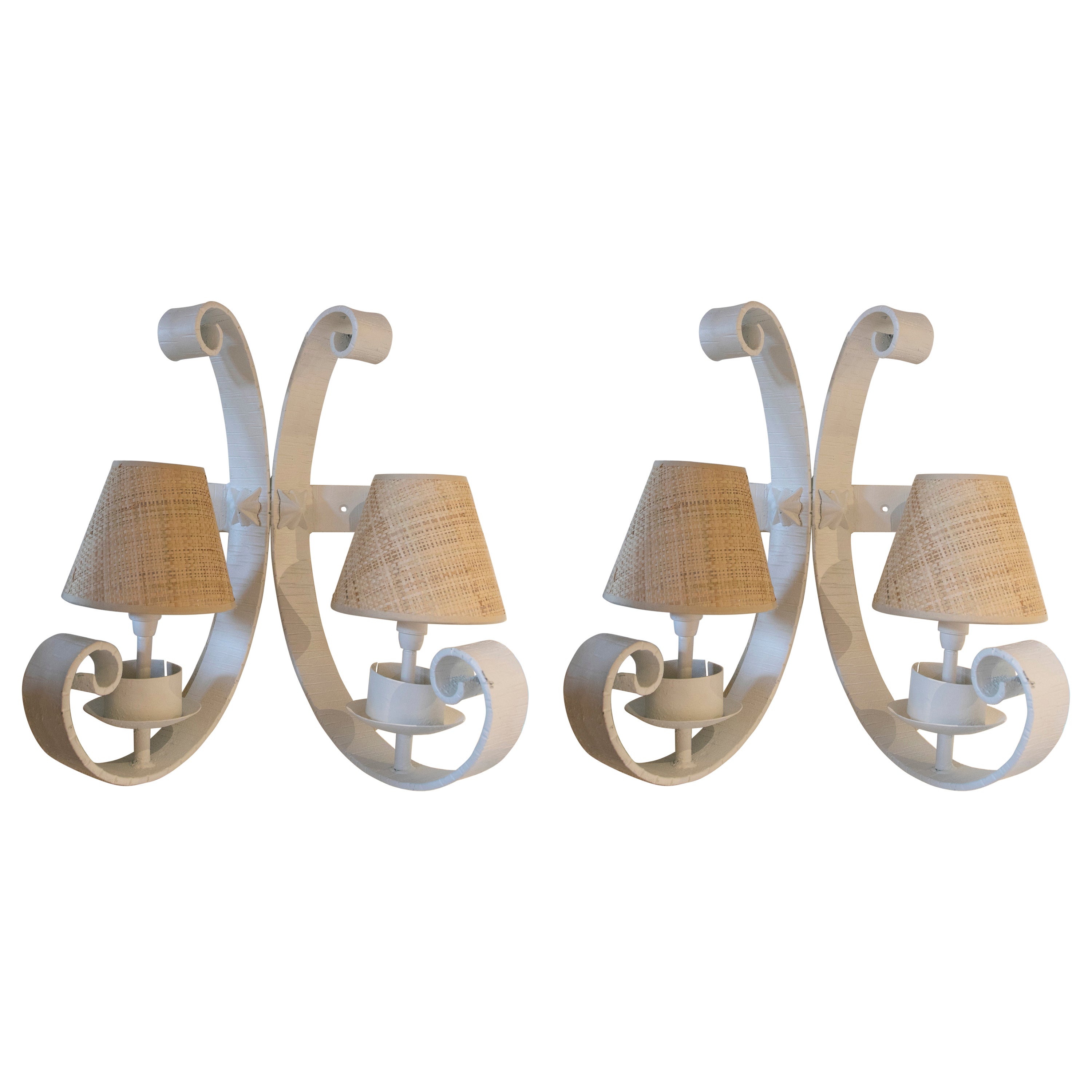 1970s Pair of Golden Metal Wall Lamps with Floral Decoration For Sale ...