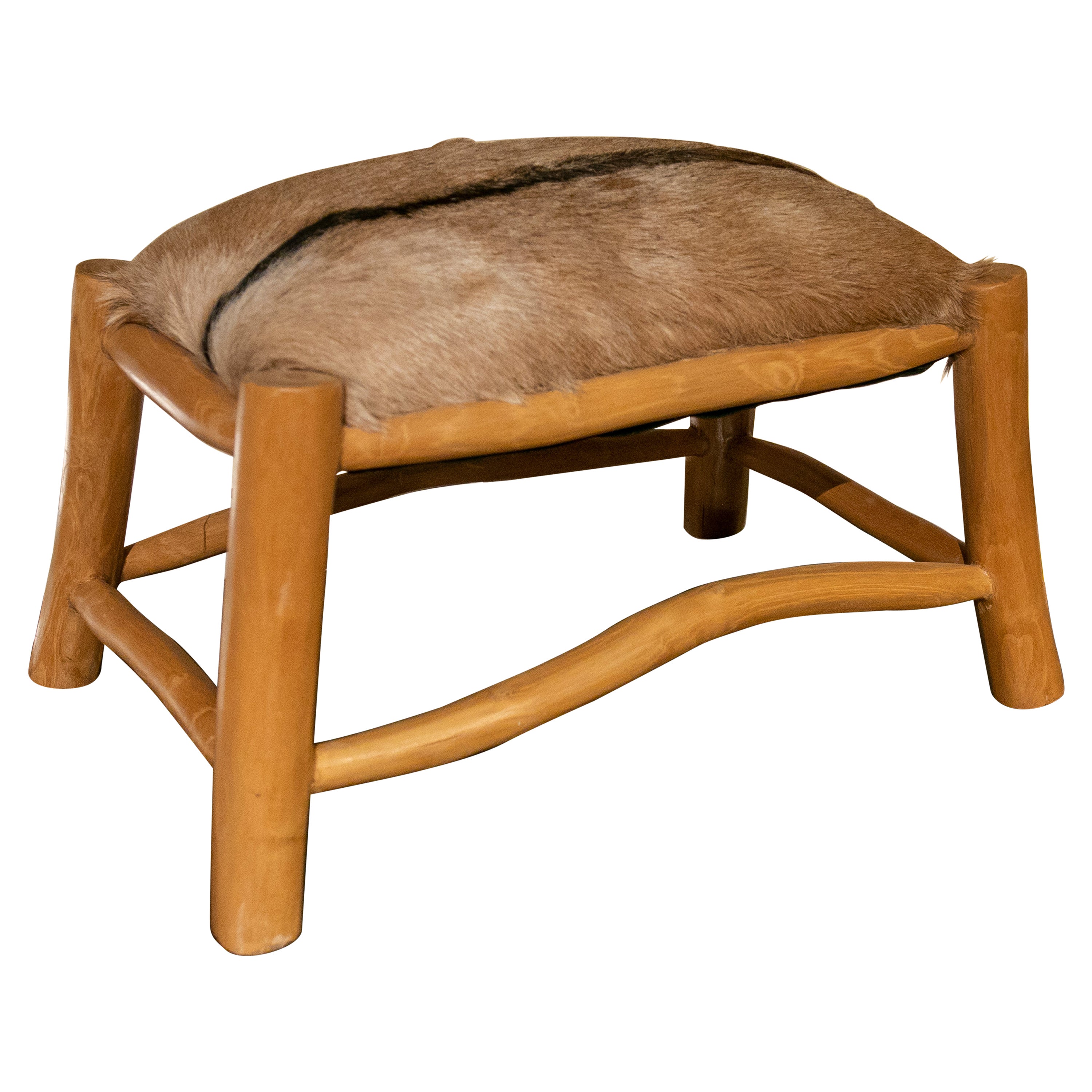 German Wooden Stool with a Fallow Deer Leather Seat