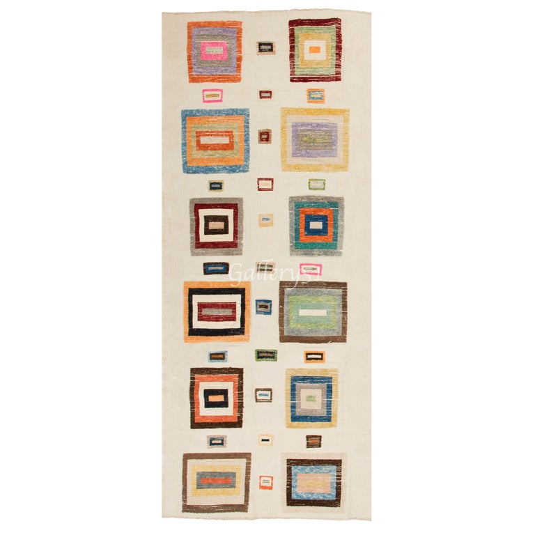 Colorful Handmade High and Low Pile Runner Rug, 100 Wool, Custom