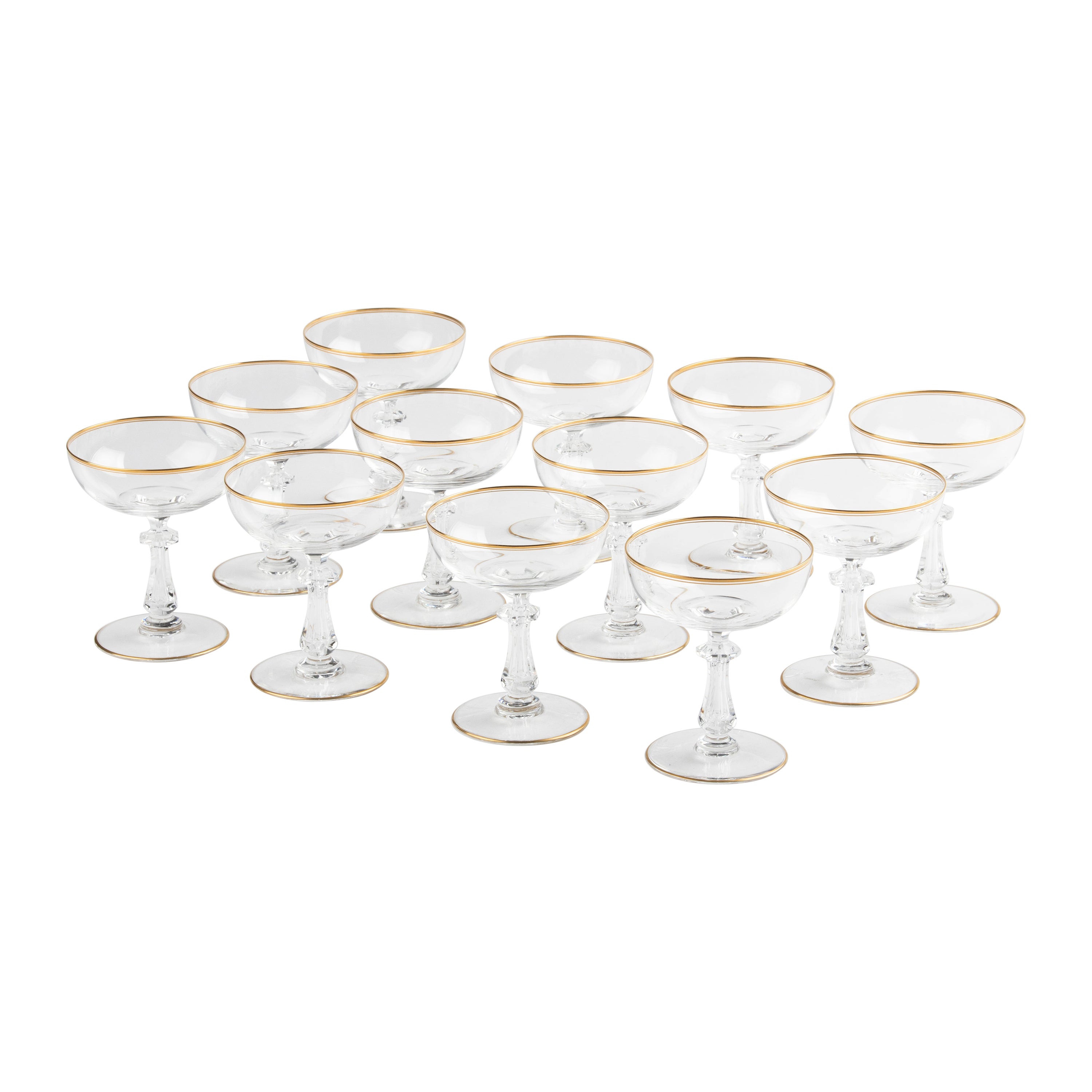Set of 12 Early 20th Century Fine Crystal Cocktail or Champagne Glasses