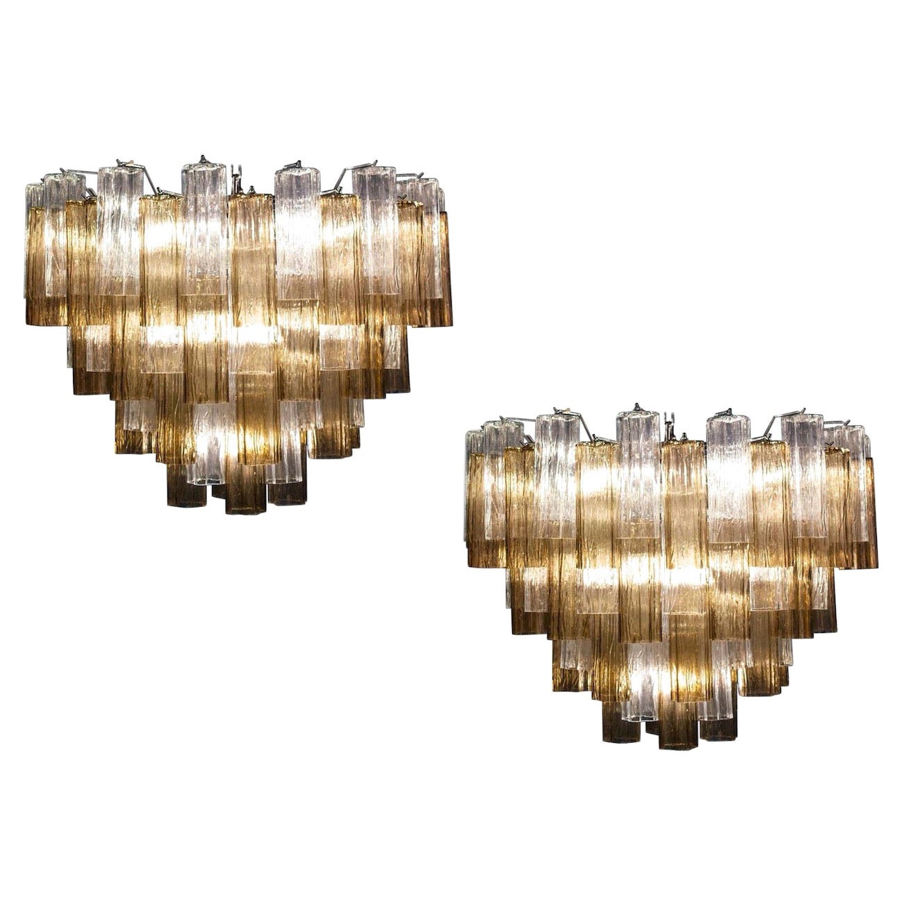 Smoke and Clear Murano Glass Tronchi Chandelier or Ceiling Light For Sale