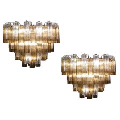 Smoke and Clear Murano Glass Tronchi Chandelier or Ceiling Light