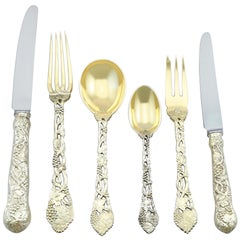 Vintage Sterling Silver Gilt Canteen of Cutlery for Twelve Persons