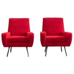 Ensemble de deux fauteuils Federico Munari en tissu rouge de fabrication italienne, années 1970