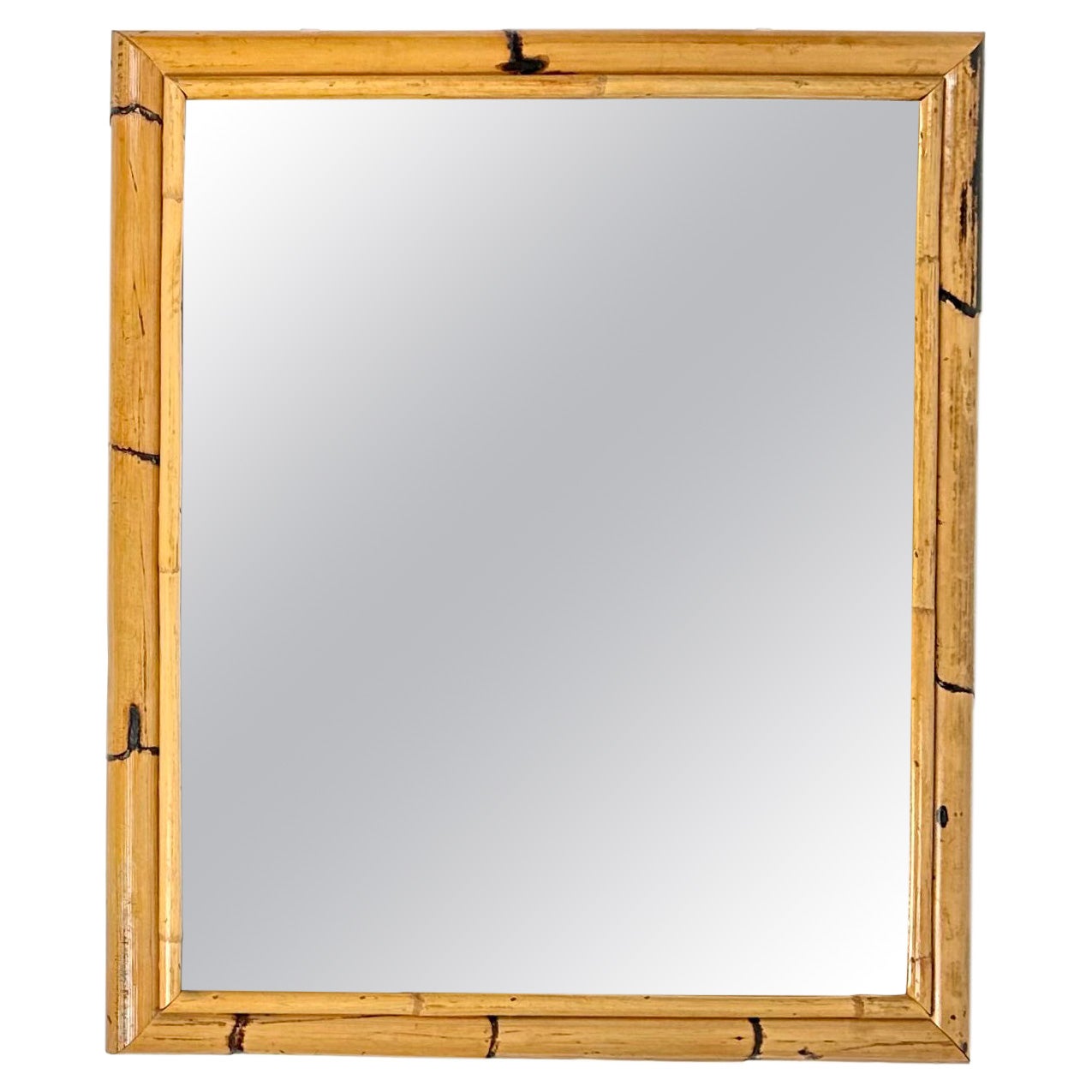 Midcentury Rectangular Wall Mirror Double Bamboo Frame, Italy 1970s For Sale