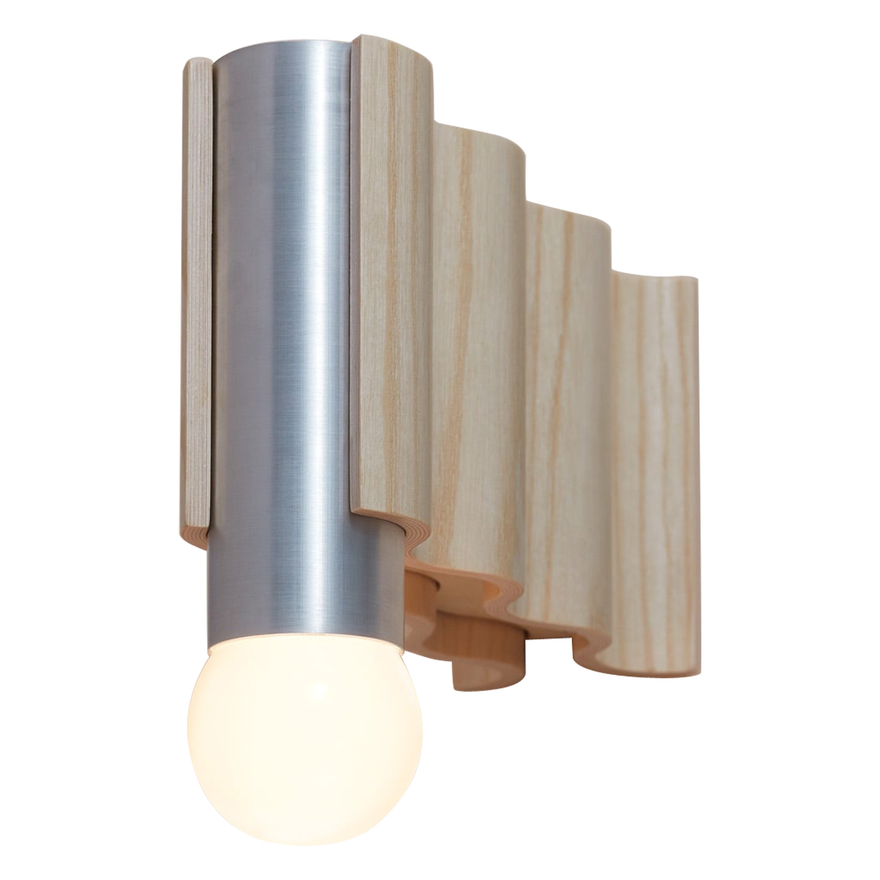 Single Corrugation Sconce / Wall Light in Natural Ash and Brushed Aluminium For Sale