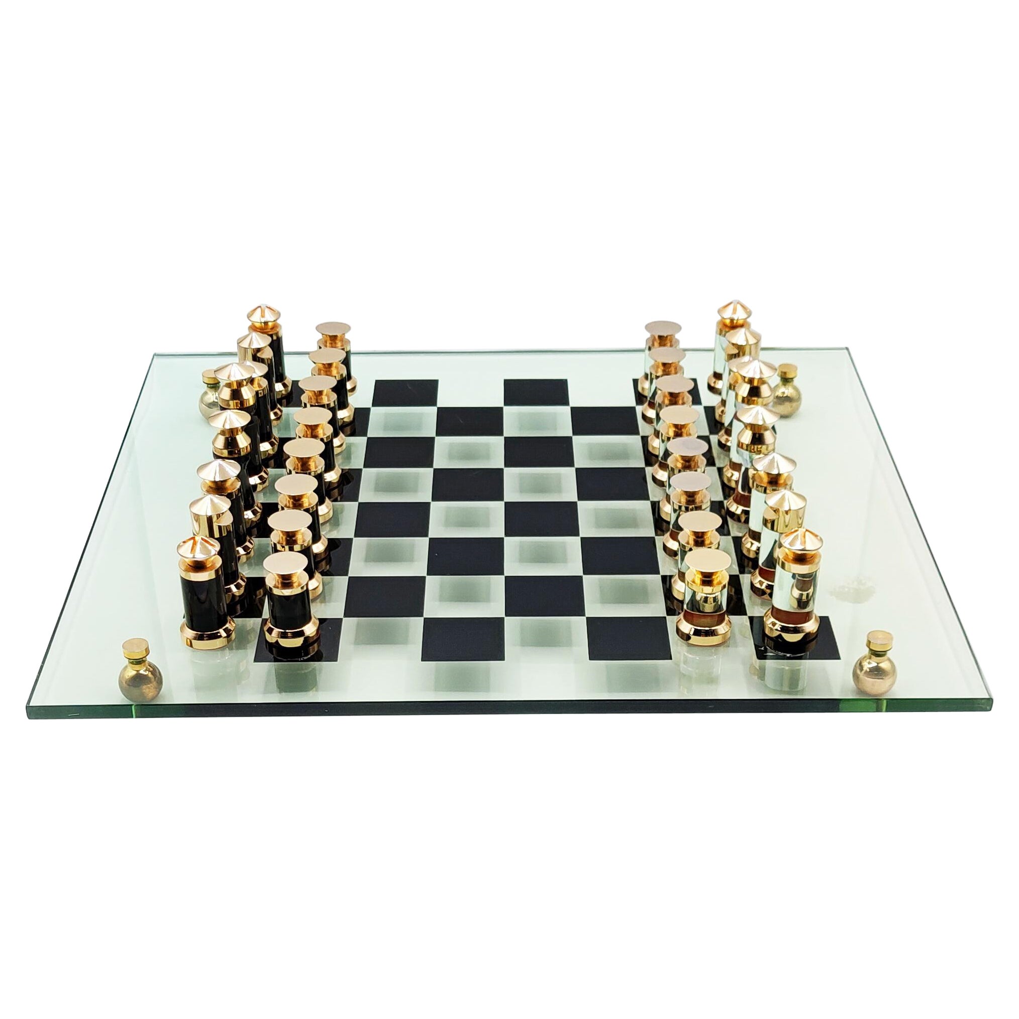 Michel Dumas Lucite and Brass Chess Set, France 1970s