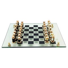 Michel Dumas Lucite and Brass Chess Set, France 1970s