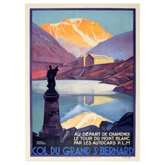 Original Vintage Poster Great St Bernard Pass Chamonix Mont Blanc PLM Railway